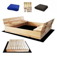 Duża Piaskownica Impregnowana Zamykana Drewniana 120cm NATURALNA