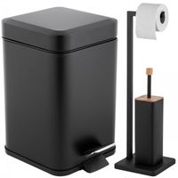 Zestaw Łazienkowy Czarny Kosz 3L Soft Close Stojak na Papier ze Szczotką WC