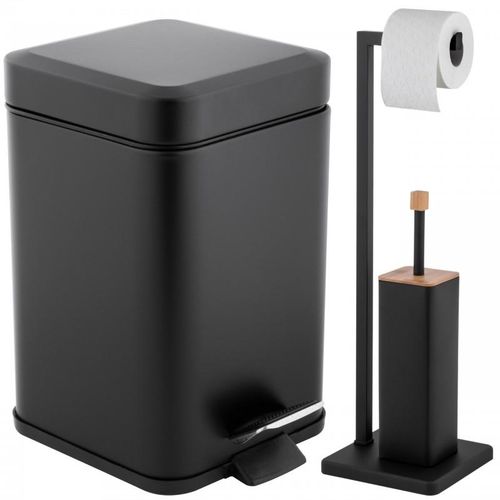 Zestaw Łazienkowy Czarny Kosz 3L Soft Close Stojak na Papier ze Szczotką WC na Arena.pl