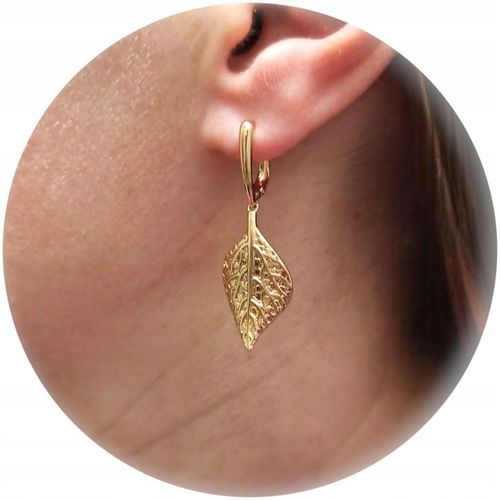 Złote kolczyki wiszące liście eleganckie pozłacane antyalergiczne na Arena.pl