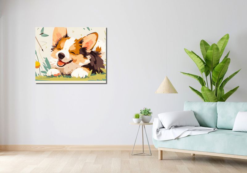 Obraz 90x70cm Beztroski Corgi zdjęcie 2