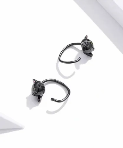 KOLCZYKI srebrne Koty z ogonem Srebro 925 czarne na Arena.pl