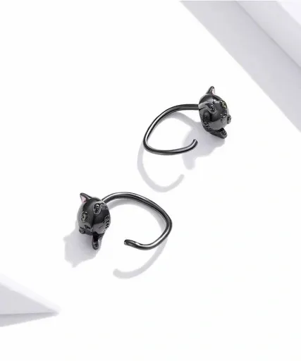 KOLCZYKI srebrne Koty z ogonem Srebro 925 czarne zdjęcie 4