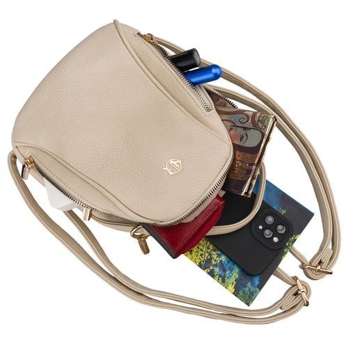 mały plecak damski ze skóry ekologicznej w jasnobeżowym kolorze - rovicky na Arena.pl