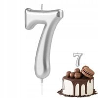 ŚWIECZKA URODZINOWA CYFERKA 7 SREBRNA METALICZNA NA IMPREZĘ URODZINOWĄ