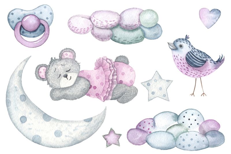 Fototapeta Akwarelowy MIŚ Ptaszek Chmurki 270cm x 180cm zdjęcie 5