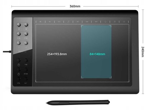 PROFESJONALNY Tablet graficzny z piórem do komputera 8192 BOSTO 1060 PLUS na Arena.pl