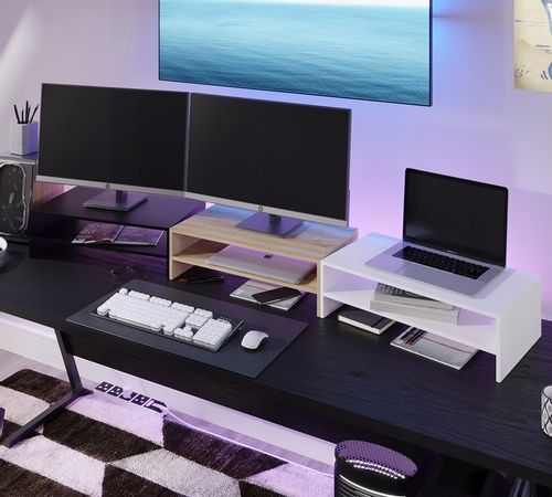 PODSTAWKA POD MONITOR Z PÓŁKĄ NA BIURKO NADSTAWKA PODNOSI EKRAN O 14 CM na Arena.pl