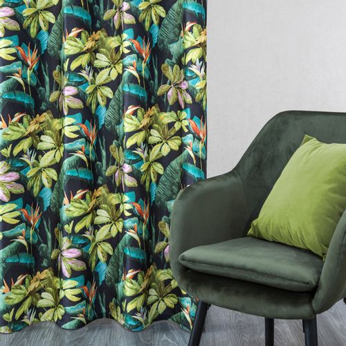 Zasłona gotowa na przelotkach LIVY 140x250 Design91 czarna w roślinny wzór na Arena.pl