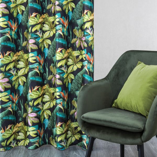 Zasłona gotowa na przelotkach LIVY 140x250 Design91 czarna w roślinny wzór zdjęcie 9