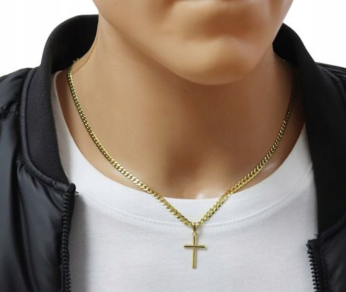 ZŁOTY PEŁNY ŁAŃCUSZEK MĘSKI PANCERKA Z KRZYŻYKIEM PR. 925 585 GRAWER GRATIS na Arena.pl