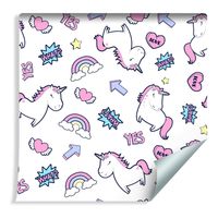 Tapeta Dla Dzieci Dla Dziewczynki - Jednorożce Serca Chmury Napisy