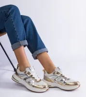 Materiałowe sneakersy sportowe ze złotymi wstawkami Elayne 37