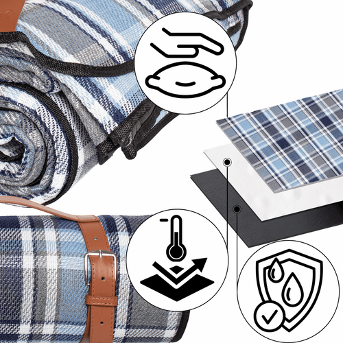 Koc Piknikowy 200X200 Cm - Niebiesko Szara Kratka na Arena.pl