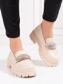 Półbuty damskie z eko skóry   beżowe Rozmiar: - 40