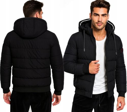 KURTKA MĘSKA Z KAPTUREM PUCHOWA OCIEPLANA ZIMOWA PIKOWANA CZARNA 4XL na Arena.pl