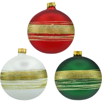 Bombki okrągłe ze złotymi pasami: 3 kolory