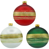 Bombki okrągłe ze złotymi pasami: 3 kolory