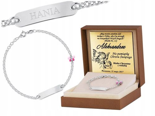 Bransoletka Srebrna 925 Motylek z Imieniem Grawer Pamiątka Chrztu Świętego na Arena.pl