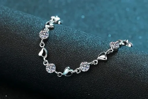 Bransoletka Damska Srebrna Łańcuszki Serduszka Heart Kryształki Na Prezent na Arena.pl