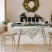 Obrus dekoracyjny świąteczny NOEL 135x180 szampański motyw świąteczny