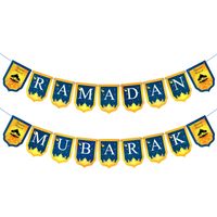 Baner Ramadan Mubarak Niebiesko-Złoty Dekoracje do Domu na Ramadan