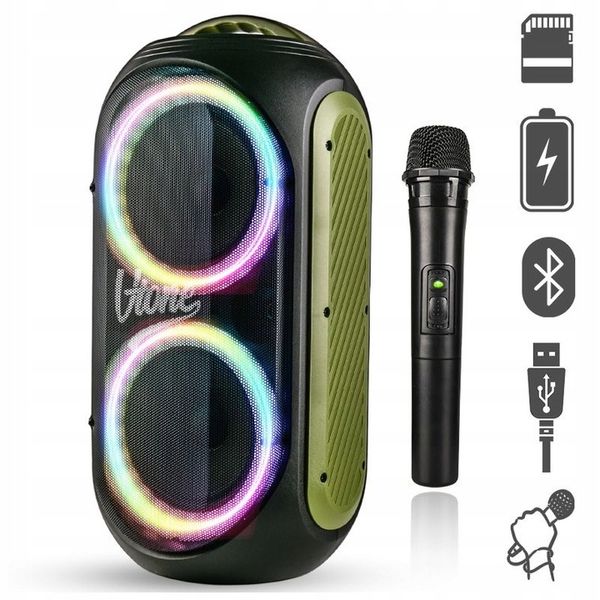 GŁOŚNIK BLUETOOTH USB SD FM AUX PRZENOŚNA KOLUMNA BOOMBOX KARAOKE MIKROFON zdjęcie 10