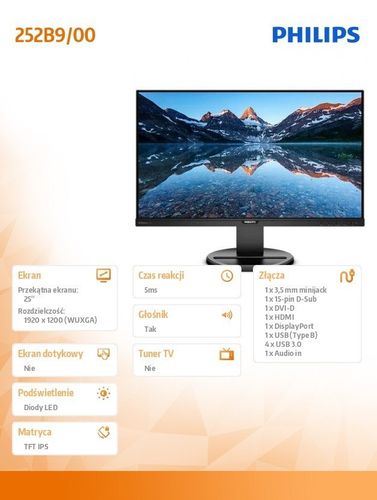 Monitor 25 252B9 IPS 16:10 DVI HDMI DP Pivot na Arena.pl