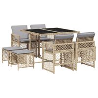 9-cz. zestaw mebli ogrodowych z poduszkami, beżowy, polirattan