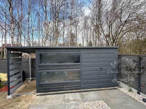 Schowek Domek Ogrodowy 4x2,5 m  wiata 1,2 x 2,5 m  Antracyt  ID532 na Arena.pl