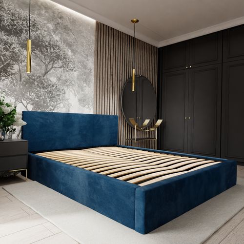 ŁÓŻKO TAPICEROWANE 160x200 ŁÓŻKO PODWÓJNE Z POJEMNIKIEM GRANATOWE na Arena.pl