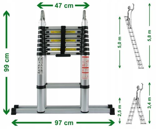 Drabina teleskopowa aluminiowa przegubowa 5m / z funkcją na schody na Arena.pl