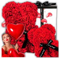 PREZENT NA WALENTYNKI URODZINY RÓŻANY MIŚ Z RÓŻ XXL 40CM PŁATKI RÓŻ PIĘKNY