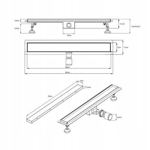 VETTÄ 2w1 ODPŁYW LINIOWY 80cm NISKI SYFON 52mm WYSOKA PRZEPUSTOWOŚĆ na Arena.pl