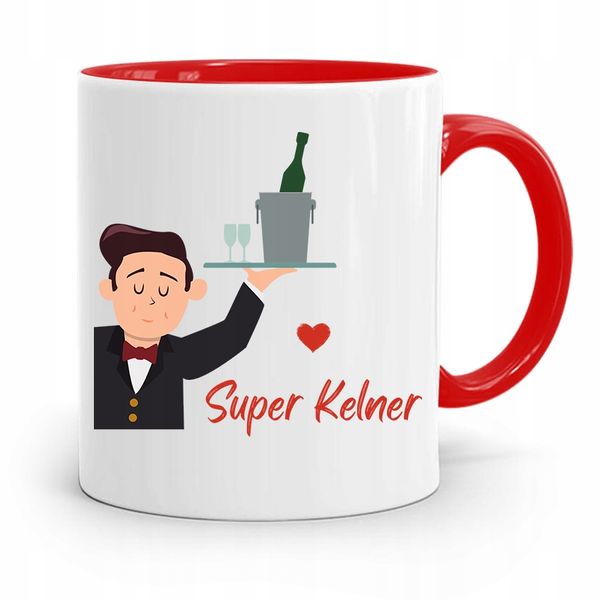 Dla Kelnera Kubek Czerwony Super Kelner Prezent Z Nadrukiem Ze Zdjęciem zdjęcie 1
