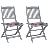 Składane krzesła ogrodowe z poduszkami, 2 szt., drewno akacjowe