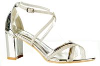 Sandały na obcasie słupku 7 cm. srebrne z brokatem Rozmiar obuwia - 36