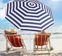 PARASOL PLAŻOWY OGRODOWY WKRĘTKA GRANATOWY W PASKI NIEBIESKO BIAŁY 160 CM