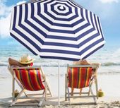 PARASOL PLAŻOWY OGRODOWY WKRĘTKA GRANATOWY W PASKI NIEBIESKO BIAŁY 160 CM