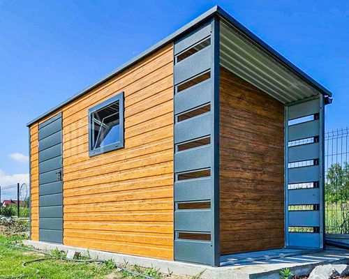 Schowek - Domek ogrodowy 4x2 + wiata 0,5m Drzwi Okno dach spad w tył ID656 na Arena.pl