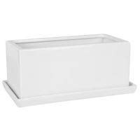 Doniczka ceramiczna z podstawka H 14 cm biała szkliwiona