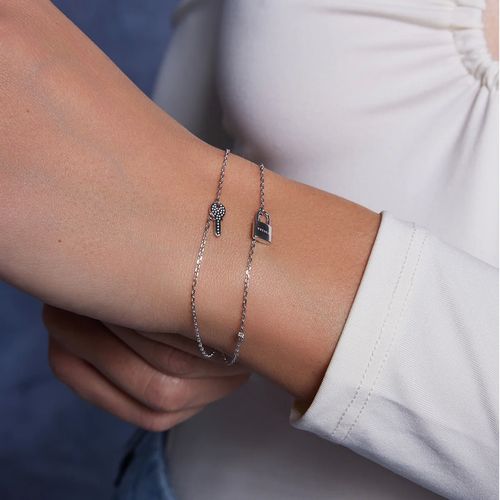 srebrny zestaw dwóch bransoletek - kluczyk i kłódka na Arena.pl