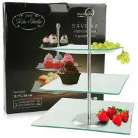 PATERA SZKLANA TRZYPOZIOMOWA STOJAK NA CIASTO OWOCE SAVONA KWADRATOWA