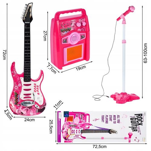 GITARA ELEKTRYCZNA DUŻA DLA DZIECI Z MIKROFONEM WZMACNIACZ STATYW RÓŻOWA na Arena.pl