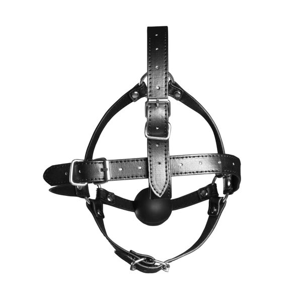 Head Harness With Solid Ball Gag - Black zdjęcie 7