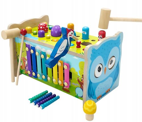 SORTER DREWNIANY WBIJAK KOSTKA CYMBAŁKI GRA UKŁADANKA KLOCKI MONTESSORI SOW na Arena.pl