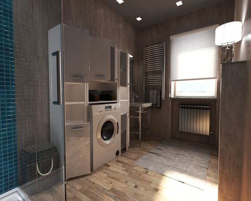 Zestaw Łazienkowy Pojemna Szafka Stojąca Nad Pralkę Słupek Biały Połysk na Arena.pl