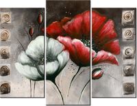 70 90CM OBRAZ 3 ELEM MALOWANE MAKI CZERWIENI BRĄZIE ŚCIENNY DRUK PŁÓTNO