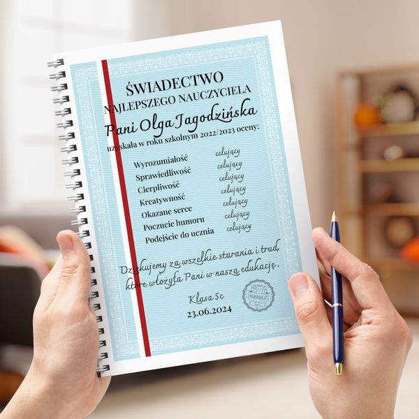 ŚWIADECTWO NOTES notatnik NOTES PREZENT dla NAUCZYCIELA zdjęcie 2