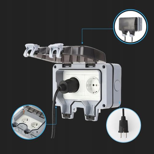 PODWÓJNE GNIAZDKO IP66 OGRODOWE ZEWNĘTRZNE WODOSZCZELNE GNIAZDO 230V na Arena.pl